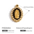 Oval stainless steel pendant featuring Guadalupe Virgin Mary with black enamel and crystals - Black Base Madonna Oval (PJ92646A)