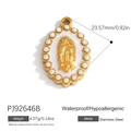 Oval stainless steel religious pendant with Virgin Mary relief and white faux pearls - White Enamel Madonna Artificial Pearl (PJ92646B)