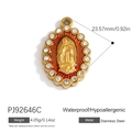Religious Mother Mary charm in gold stainless steel with red enamel and crystals - Red Radiant Madonna (PJ92646C)