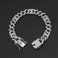 Pulsera cubana de 11mm plateada estilo hip hop con diamantes y cierre cuadrado - 20.5CM / Plateado