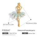 Golden ballerina pendant with blue petal dress and crystal accents, 49x28mm size - Ballerina Style (PJ92647)