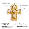 18K gold plated stainless steel cross pendant with five oval zircon stones and texture - Gold Textured Cross (PJ92648A)