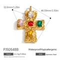 Lava texture stainless steel cross pendant with five colorful oval gemstones - Colorful Gem Lava Cross (PJ92648B)