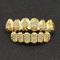 18K gold plated hip hop grillz set with poker card symbols and white rhinestones - Poker Rhinestone And Lower Eight Diamond Set / Gold