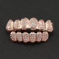 Iced out rose gold hip hop grillz set with poker patterns and white rhinestones - Poker Rhinestone And Lower Eight Diamond Set / Rose Gold