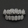 Detail of gunmetal hip hop grillz featuring poker card symbols and inlaid rhinestones - Poker Rhinestone And Lower Eight Diamond Set / Black