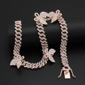 Collana a farfalla a maglia cubana da 12 mm in oro rosa con cristalli stile hip hop - 50cm / Oro rosa