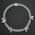 Collier Cuban Link 12mm avec pendentifs papillons en cristal pour un style hip-hop - 40CM / Argent