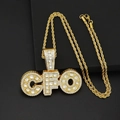 Collana con ciondolo CFO in oro ghiacciato con strass quadrati e catena a fune - Ciondolo Oro Con Catena a Corda 60CM