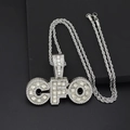 Collana hip hop argentata con ciondolo CFO e zirconi incastonati su catena a corda - Ciondolo Argentato Con Catena a Corda da 60cm