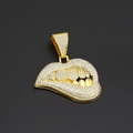 Hiphop gouden lippen hanger met witte kristallen en fonkelende strass steentjes details - Met 60CM Gevlochten Ketting / Goud Witte Lippen