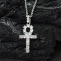 Hip-hop Ankh cross pendant with pavé cubic zirconia on silver rope chain for men - Silver