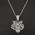 Iced out hiphop tijgerkop hanger ketting met zilveren Cubaanse ketting en kristallen - Zilveren Hanger Met Touwketting