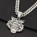 Heren hiphop Cubaanse schakelketting met grote zilveren tijgerkop hanger en zirkoniasteentjes - Zilveren Enkele Hanger (Tijger)