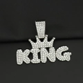 Pendaglio lettera KING in argento con corona e strass, gioielli hip hop stile urbano - Ciondolo Singolo Argento