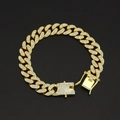 Chaîne cubaine hip hop glacée avec fermoir papillon en cristal finition dorée - Style Bracelet Court / Or