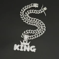 Collana cubana d'argento con corona di strass e ciondolo KING in stile hip hop - Pendente Argento con Catena Cubana 45cm
