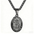 Collana con ciondolo San Michele in acciaio inossidabile nero e argento stile vintage - Nero