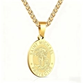 Collana con ciondolo ovale San Michele in acciaio inossidabile dorato con rilievo - Oro