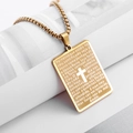 Collar cuadrado de acero dorado con el Padre Nuestro en portugués y diseño de cruz - Dorado