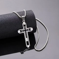 Polished silver layered cross pendant necklace for men with a durable round box chain - Silver