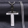 Poliertes Herren-Halskette mit zwelagigem Kreuz-Anhänger aus Edelstahl in Silber - Silber