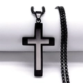 Minimalistische zweischichtige Edelstahl Kreuz Anhänger Halskette mit schwarzer Kette - Schwarz