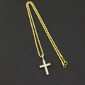 Hip-hop gold cross pendant necklace with clear cubic zirconia on a rope chain - Gold Cross Pendant (Fixed Buckle) With 60CM Rope Chain