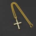 Gold plated hip hop cross pendant with paved zircons on a cuban link chain - Gold Cross Pendant (Live Buckle) With 60CM Cuban Chain