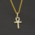 Gold plated iced out Ankh cross pendant with sparkling stones on Cuban link chain - Gold Ankh Cross (Live Buckle) With 60CM Cuban Chain