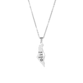 Close-up of silver steel Israel map pendant with Star of David and Hebrew engraving - Engraved Solid Style / Steel