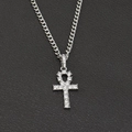 Iced out silver Ankh cross pendant necklace with sparkling rhinestones on Cuban chain - Silver Ankh Cross (Live Buckle) With 60CM Cuban Chain