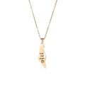 Detailed shot of gold Israel map necklace with Hebrew engraving and Star of David - Engraved Solid Style / Gold