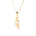 Gold Israel map pendant necklace featuring David's star cutout on polished chain - Hollow Star of David Style / Gold
