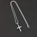 Silver iced out ankh cross pendant necklace with sparkling stones on rope chain - Silver Cross Pendant (Fixed Buckle) With 60CM Rope Chain