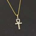 Gold plated iced out Ankh cross pendant with sparkling rhinestones and rope chain - Gold Ankh Cross (Live Buckle) With 60CM Rope Chain