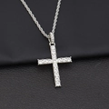Silver iced-out Ankh cross pendant with round cubic zirconia on a rope chain - Silver Cross Pendant (Live Buckle) With 60CM Rope Chain