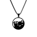 Kreative schwarze Edelstahl-Halskette mit Cartoon-Katze und Fisch-Anhänger - Schwarze Katze Fisch Halskette