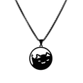 Süße schwarze Katzen-Silhouette mit Kreuz-Anhänger an einer Edelstahl-Halskette - Schwarze Katze Kreuz Halskette