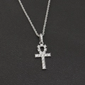 Silver Ankh cross pendant necklace with full diamond inlay and twisted rope chain - Silver Ankh Cross (Live Buckle) With 60CM Rope Chain