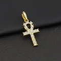 Iced out gold Ankh cross pendant with white rhinestones on black leather background - Gold Ankh Cross (Live Buckle)