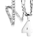 Collier avec pendentif numéro 4 en acier inoxydable argenté poli et chaîne Figaro - Chiffre 4