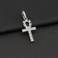 Silver hip hop Ankh cross pendant with full diamond setting on black leather background - Silver Ankh Cross (Live Buckle)