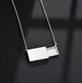 Minimalist silver stainless steel envelope necklace with a sliding rectangular locket pendant - Slide Envelope / Silver