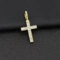Hip hop iced out gold cross pendant with white zircon stones on black leather - Gold Cross Pendant (Fixed Buckle)