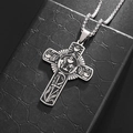 Collar de cruz de acero inoxidable plateado con grabado de cáliz y trigo para hombres y mujeres - Collar de Cruz de Luz Sagrada