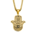 Vintage Hamsa-Hand-Halskette in Gold mit bösem Blick Anhänger und robuster Box-Kette - Hand Halskette (XL20241122) / Gold