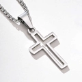 Collana con ciondolo a croce cava argento e catena box per uomo stile hip hop moderno - Color Acciaio