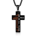 Black stainless steel cross necklace with football design and Philippians 4:13 verse - Black