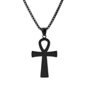 Men's retro black Egyptian Ankh cross pendant necklace in titanium steel with engravings - Black (Pendant Only (Without Chain))